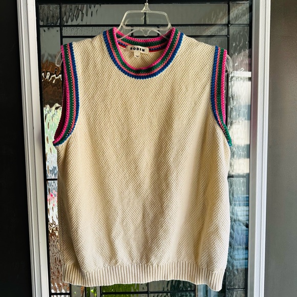 Boden Cream Sweater with Colorful Neckline - Picture 2 of 4